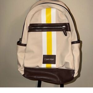 Calvin Klein Beige Backpack with Yellow Stripe